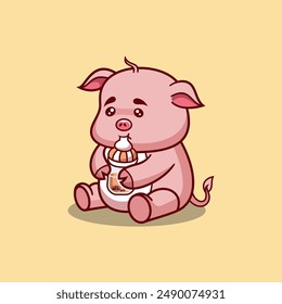 Baby Pig mascot character logo design vector illustration
