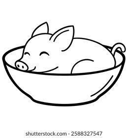 baby pig sleeping in a cereal bowl