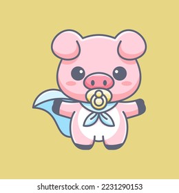 BABY PIG SUPER HERO SUITABLE FOR MASCOT LOGO, STICKER, T-SHIRT AND PRINT DESIGN