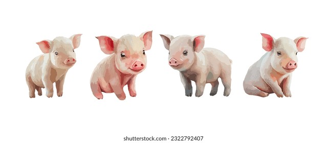 Baby Pig Wasserfarbe einzeln auf weißem Hintergrund. rosafarbene Schweinezucht, Vektorgrafik