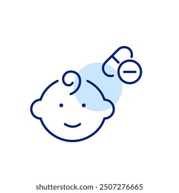Baby and pills. Children pharmacy and healthcare. Disease treatment. Pixel perfect, editable stroke icon