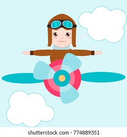 Baby pilot with aviator hat and goggles in airplane flight