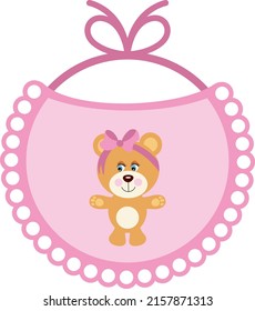 Baby pink bib with teddy bear
