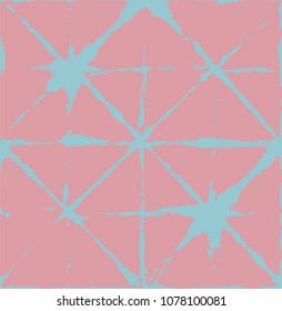 Baby Pink, Blue, Turquoise Artistic Japanese Vector Seamless Geo Pattern. Ink Graffiti Ikat Tie Dye Wabi Sabi Traditional Simple Prints. Cute Female Fashion Design, Childrens Exotic Kimono Ornament.