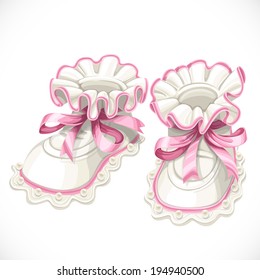 Baby pink booties isolated on white background