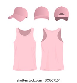 baby pink sport top and cap isolated vector set