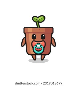 baby plant pot cartoon character with pacifier , cute style design for t shirt, sticker, logo element