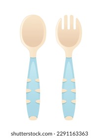 Baby plastic spoon fork for safety eating vector illustration isolated on white background