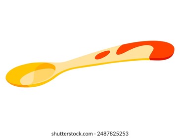 Baby plastic spoon icon. Kids toy tools for eating food and toddler feeding on dinner, breakfast or lunch 3D vector illustration on white background. Picnic, kitchen equipment concept