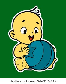 Baby Playing Ball Doodle Sticker Illustration