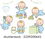 Baby playing cheerfully expression illustration set material