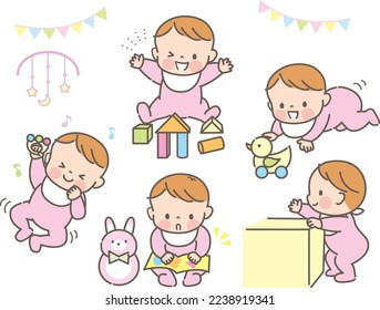 Baby playing cheerfully expression illustration set material