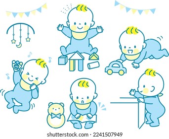 Baby playing cheerfully expression illustration set material