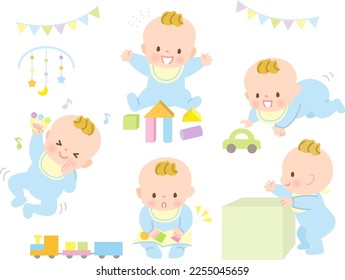 Baby playing cheerfully expression illustration set material