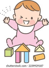 Baby playing cheerfully illustration material