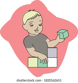 Baby playing with colorful cubes vector illustration