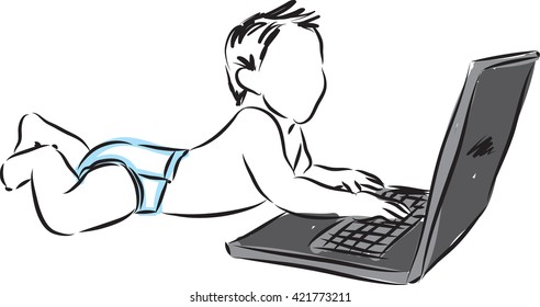 baby playing with computer illustration