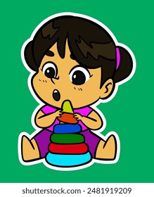 Baby Playing Doodle Sticker Illustration