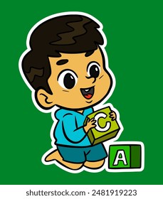 Baby Playing Doodle Sticker Illustration