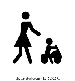 Baby playing on a toy car with his mother icon vector icon. Simple element illustration. Baby playing on a toy car with his mother symbol design. Can be used for web and mobile.