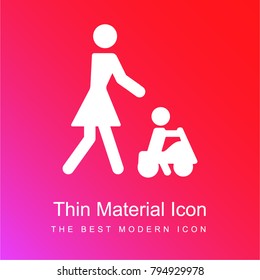 Baby playing on a toy car with his mother red and pink gradient material white icon minimal design