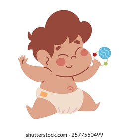 baby playing with rattle toy isolated