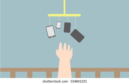 Baby Playing Smart Phone Illustration