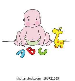 A baby playing with toys