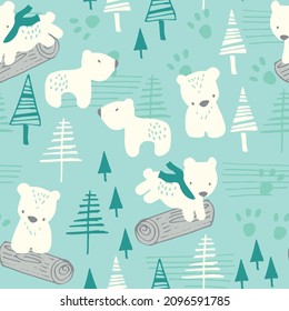 Baby polar bears themed seamless baby t-shirt print, fashion print design, can be used for kids wear, baby shower, celebration, greeting and invitation.