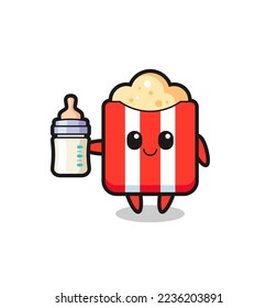 baby popcorn cartoon character with milk bottle , cute style design for t shirt, sticker, logo element