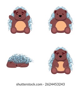 Baby porcupine icons set cartoon vector. Cute little porcupine. Cartoon character