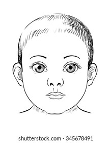 Baby portrait sketch, hand-drawn illustration like engraving