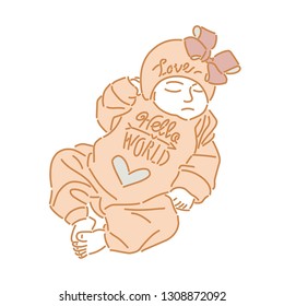 baby poses and cute clothes. hand drawn style vector design illustrations
