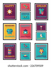 Baby poster flat banner design flat background set, eps10