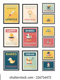 Baby poster flat banner design flat background set, eps10
