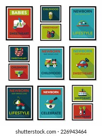 Baby poster flat banner design flat background set, eps10