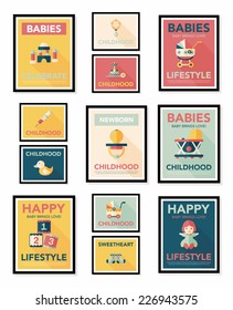 Baby poster flat banner design flat background set, eps10