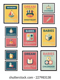 Baby poster flat banner design flat background set, eps10