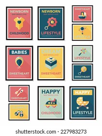 Baby poster flat banner design flat background set, eps10