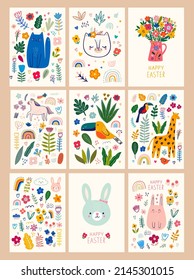 Baby posters and cards with animals and flowers pattern. Vector illustrations with cute animals. Baby illustrations
