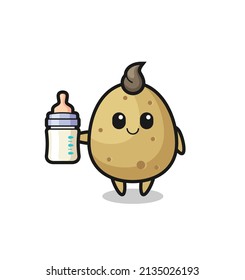 baby potato cartoon character with milk bottle , cute style design for t shirt, sticker, logo element