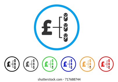 Baby Pound Budget rounded icon. Style is a flat baby pound budget grey symbol inside light blue circle with black, gray, green, blue, red, orange versions.
