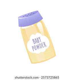 Baby powder bottle in flat design. Cosmetic hygiene dust product for skin. Vector illustration isolated.