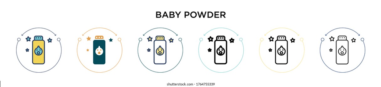 Baby powder icon in filled, thin line, outline and stroke style. Vector illustration of two colored and black baby powder vector icons designs can be used for mobile, ui, web