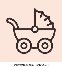 Baby Pram Carriage Minimalistic Flat Line Circle Solid Stroke Icon Pictogram Symbol