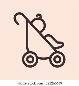 Baby Pram Carriage Minimalistic Flat Line Circle Solid Stroke Icon Pictogram Symbol