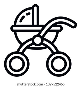 Baby pram icon. Outline baby pram vector icon for web design isolated on white background