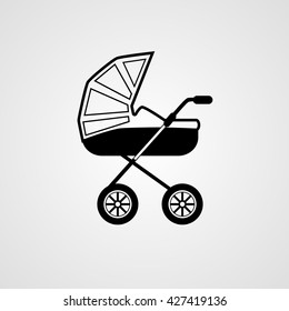 Baby pram icon sign. Vector. Black solid