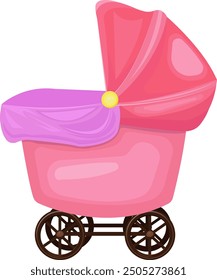 Baby pram stroller flat vector illustration.Kids, baby shower, newborn and nursery decoration concept. Babies stroller transformer