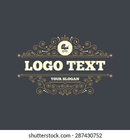 Baby pram stroller sign icon. Baby buggy. Baby carriage symbol. Flourishes calligraphic ornament. Vector